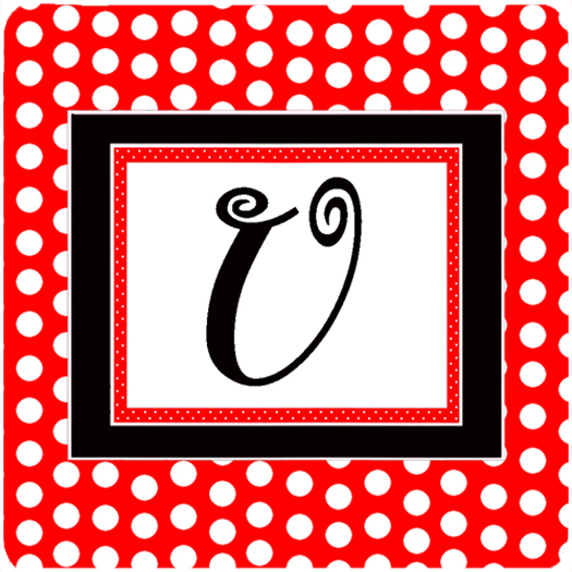CJ1012-UFC Monogram - Red Black Polka Dots Foam Coasters Initial Letter U- Set - 4