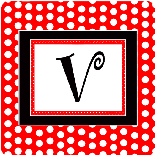 CJ1012-VFC Monogram - Red Black Polka Dots Foam Coasters Initial Letter V- Set - 4