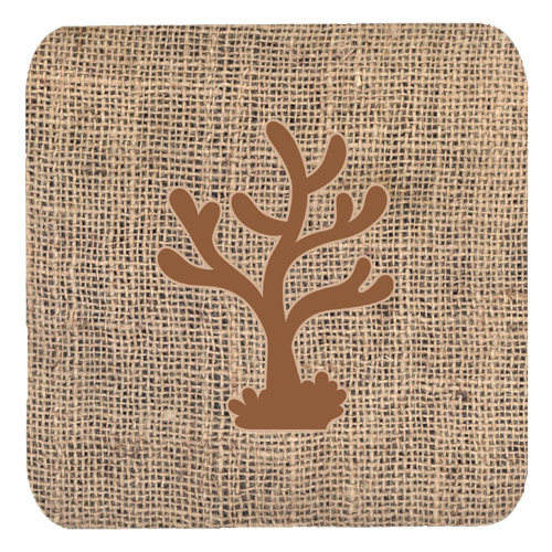 Coral Burlap and Brown Foam Coasters, Set - 4