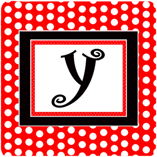 CJ1012-YFC Monogram - Red Black Polka Dots Foam Coasters Initial Letter Y- Set - 4
