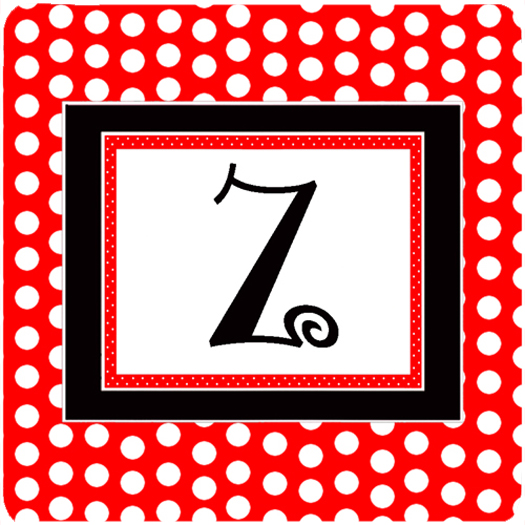 Monogram - Red Black Polka Dots Foam Coasters Initial Letter Z, Set - 4