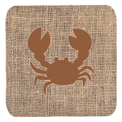 Crab Burlap and Brown Foam Coasters, Set - 4
