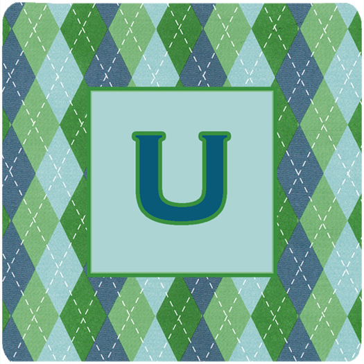 Monogram - Blue Argoyle Foam Coasters Initial Letter U, Set - 4