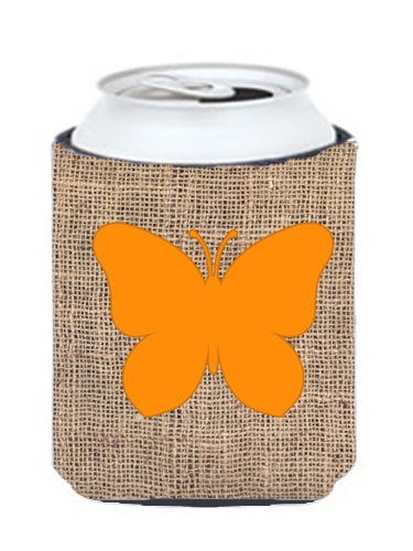 Butterfly Burlap and Orange Can or Bottle  Hugger