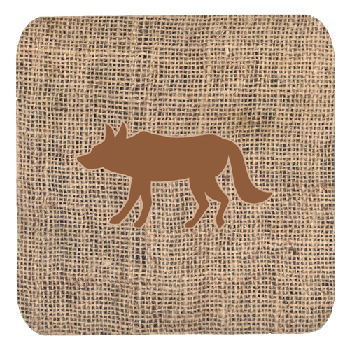 Wolf Burlap and Brown Foam Coasters, Set - 4