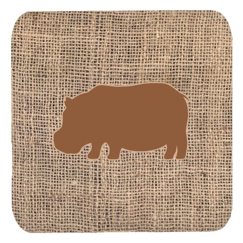 Hippopotamus Burlap and Brown Foam Coasters- Set - 4
