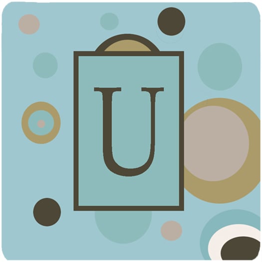 CJ1013-UFC Monogram - Blue Dots Foam Coasters Initial Letter U- Set - 4