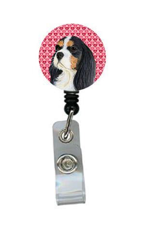Cavalier Spaniel Valentines Love and Hearts Retractable Badge Reel or ID Holder with Clip