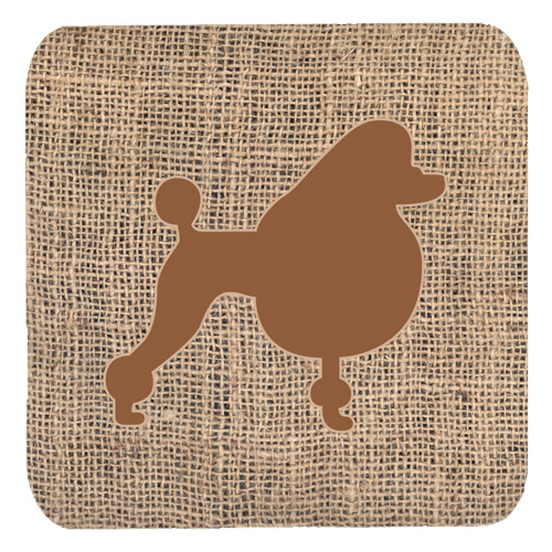 Poodle Burlap and Brown Foam Coasters, Set - 4
