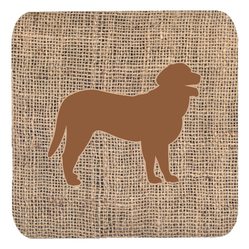 Curly Coated Retriever Burlap and Brown Foam Coasters, Set - 4