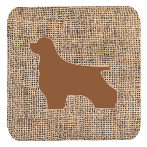 Cocker Spaniel Burlap and Brown Foam Coasters, Set - 4