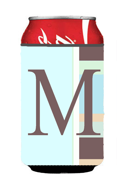 Letter M Initial Monogram - Blue Stripes Can or Bottle  Hugger