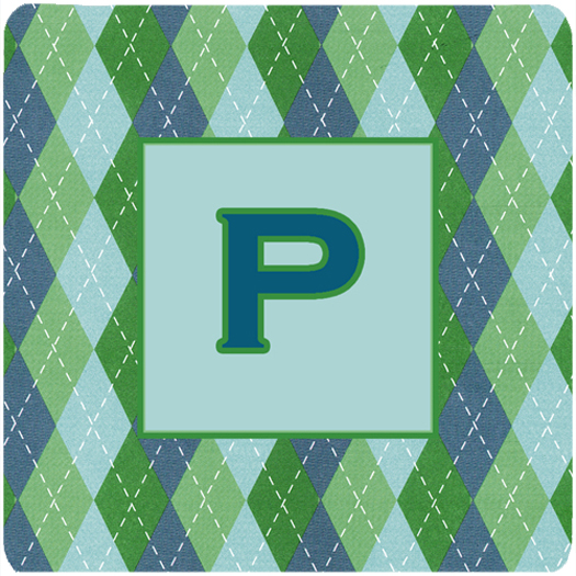 Monogram - Blue Argoyle Foam Coasters Initial Letter P, Set - 4
