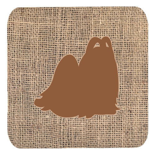Maltese Burlap and Brown Foam Coasters, Set - 4