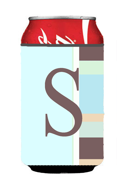 CJ1003-SCC Letter S Initial Monogram - Blue Stripes Can or Bottle  Hugger