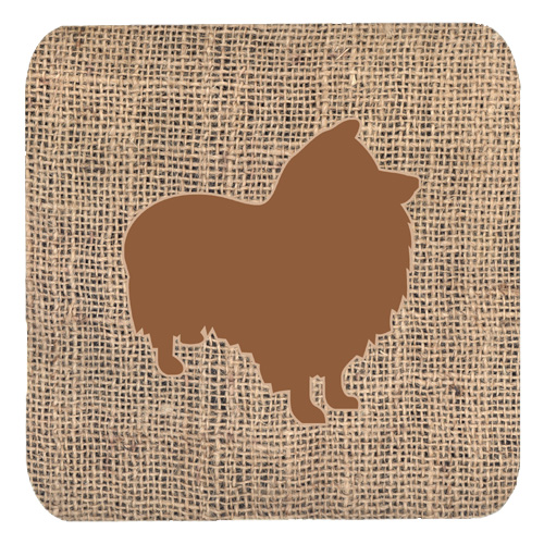 Sheltie Burlap and Brown Foam Coasters, Set - 4
