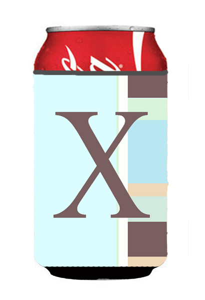 Letter X Initial Monogram - Blue Stripes Can or Bottle  Hugger