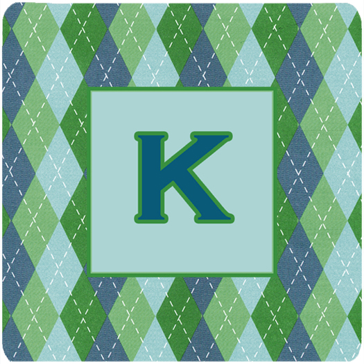 CJ1020-KFC Monogram - Blue Argoyle Foam Coasters Initial Letter K- Set - 4