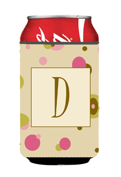 CJ1004-DCC Letter D Initial Monogram - Tan Dots Can or Bottle Hugger