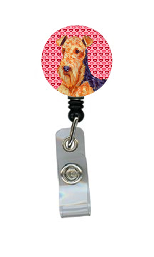 Airedale Valentines Love and Hearts Retractable Badge Reel or ID Holder with Clip