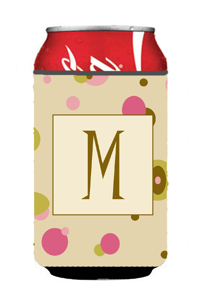 CJ1004-MCC Letter M Initial Monogram - Tan Dots Can or Bottle Hugger