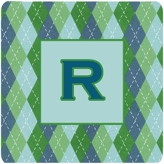Monogram - Blue Argoyle Foam Coasters Initial Letter R, Set - 4