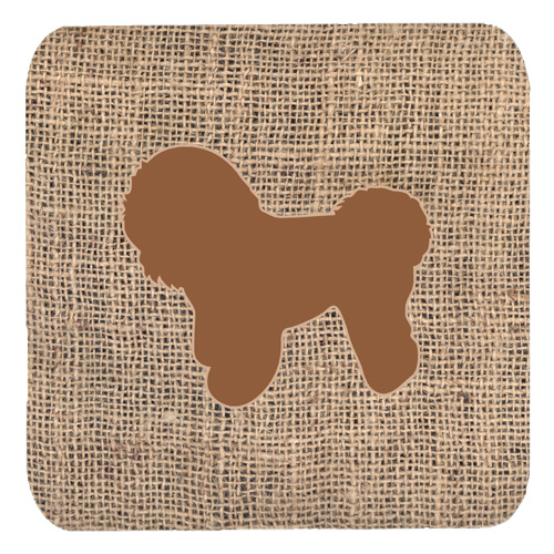 Bichon Frise Burlap and Brown Foam Coasters, Set - 4