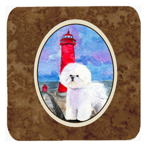 Lighthouse with Bichon Frise Foam Coasters, Set - 4
