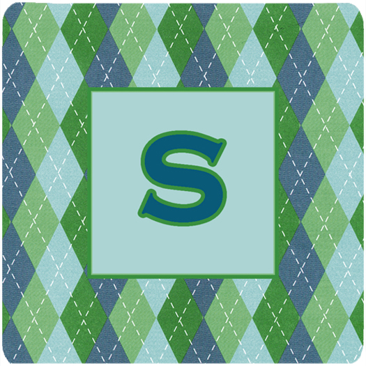 Monogram - Blue Argoyle Foam Coasters Initial Letter S, Set - 4