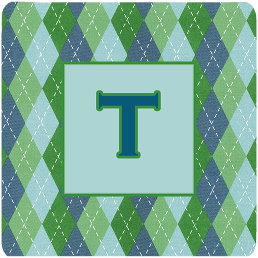 CJ1020-TFC Monogram - Blue Argoyle Foam Coasters Initial Letter T- Set - 4