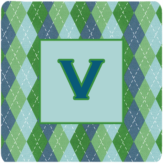 Monogram - Blue Argoyle Foam Coasters Initial Letter V, Set - 4