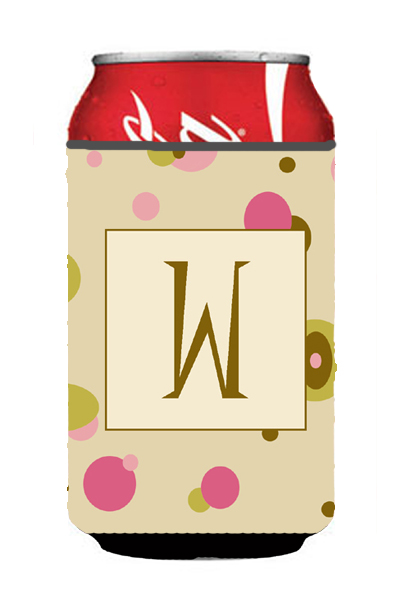 Letter W Initial Monogram - Tan Dots Can or Bottle Hugger