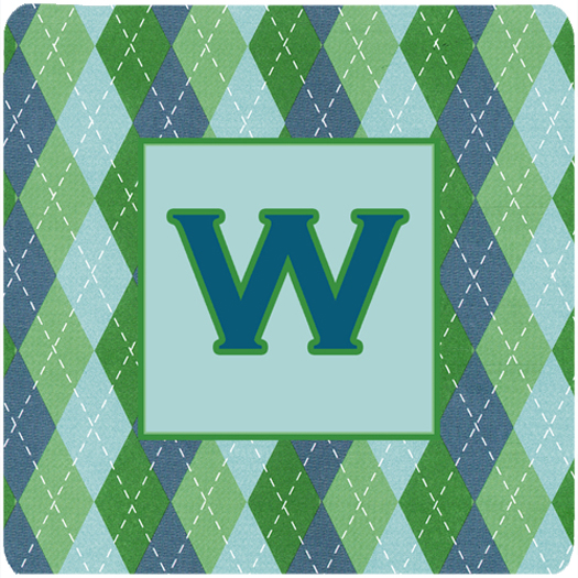 CJ1020-WFC Monogram - Blue Argoyle Foam Coasters Initial Letter W- Set - 4