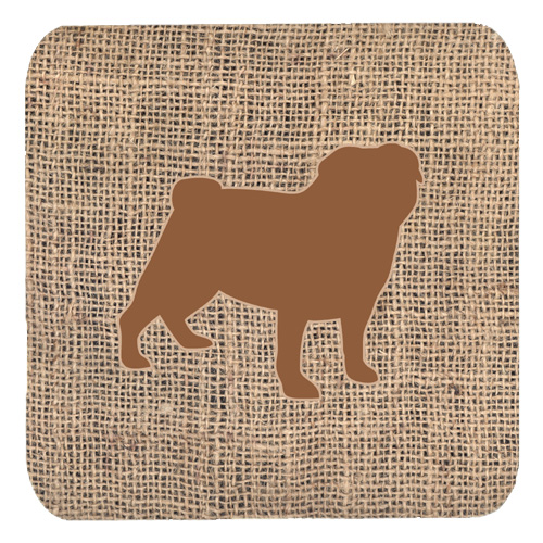Pug Burlap and Brown Foam Coasters, Set - 4