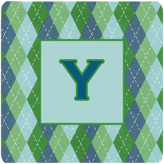 Monogram - Blue Argoyle Foam Coasters Initial Letter Y, Set - 4