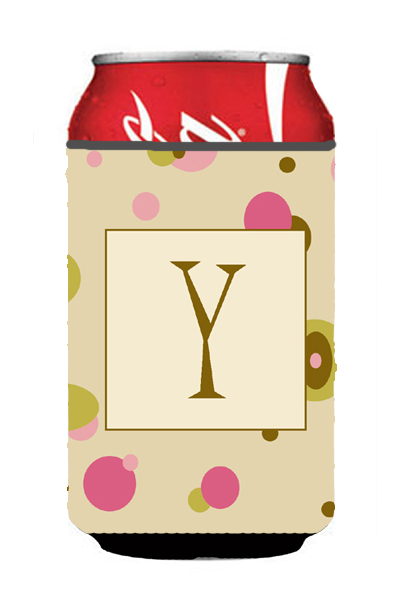 Letter Y Initial Monogram - Tan Dots Can or Bottle  Hugger