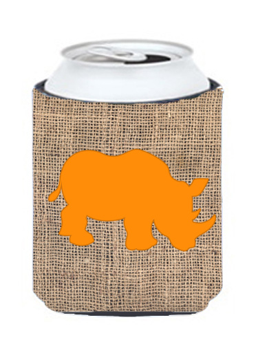 Rhinoceros Burlap and Orange Can or Bottle  Hugger