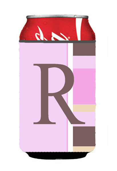 Letter R Initial Monogram - Pink Stripes Can or Bottle  Hugger