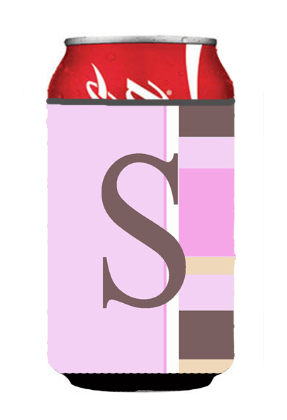 CJ1005-SCC Letter S Initial Monogram - Pink Stripes Can or Bottle Hugger