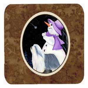 Snowman with Bearded Collie Foam Coasters, Set - 4