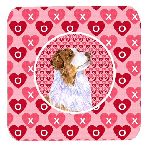 Australian Shepherd Valentines Love and Hearts Foam Coasters, Set - 4