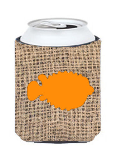 Fish - Blowfish Burlap and Orange Can or Bottle Hugger