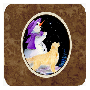 Snowman with Golden Retriever Foam Coasters, Set - 4