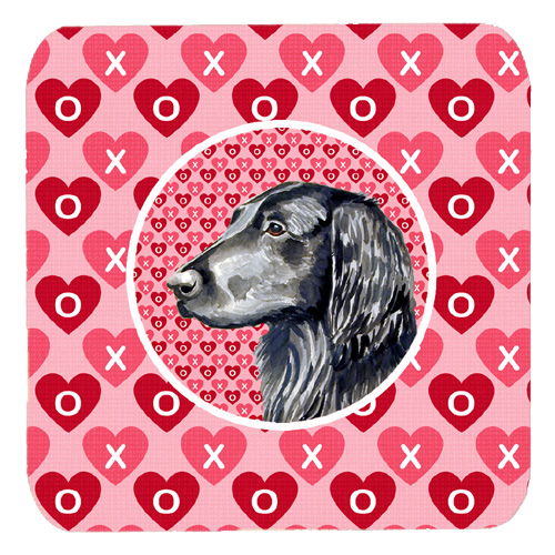 Flat Coated Retriever Valentines Love and Hearts Foam Coasters, Set - 4