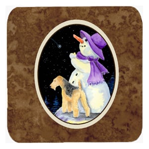 Snowman with Lakeland Terrier Foam Coasters, Set - 4