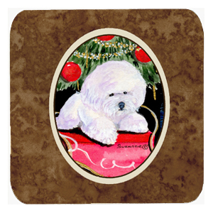 Christmas Tree with Bichon Frise Foam Coasters, Set - 4