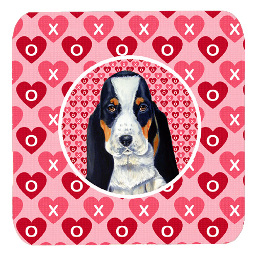 Basset Hound Valentines Love and Hearts Foam Coasters, Set - 4