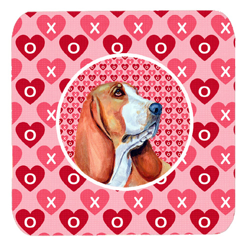 Basset Hound Valentines Love and Hearts Foam Coasters, Set - 4