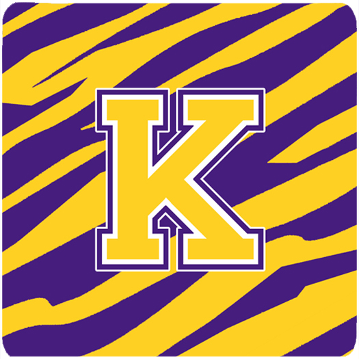CJ1022-KFC Monogram - Initial K Tiger Stripe - Purple Gold Foam Coasters- Set - 4