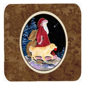 Santa Claus with Golden Retriever Foam Coasters, Set - 4